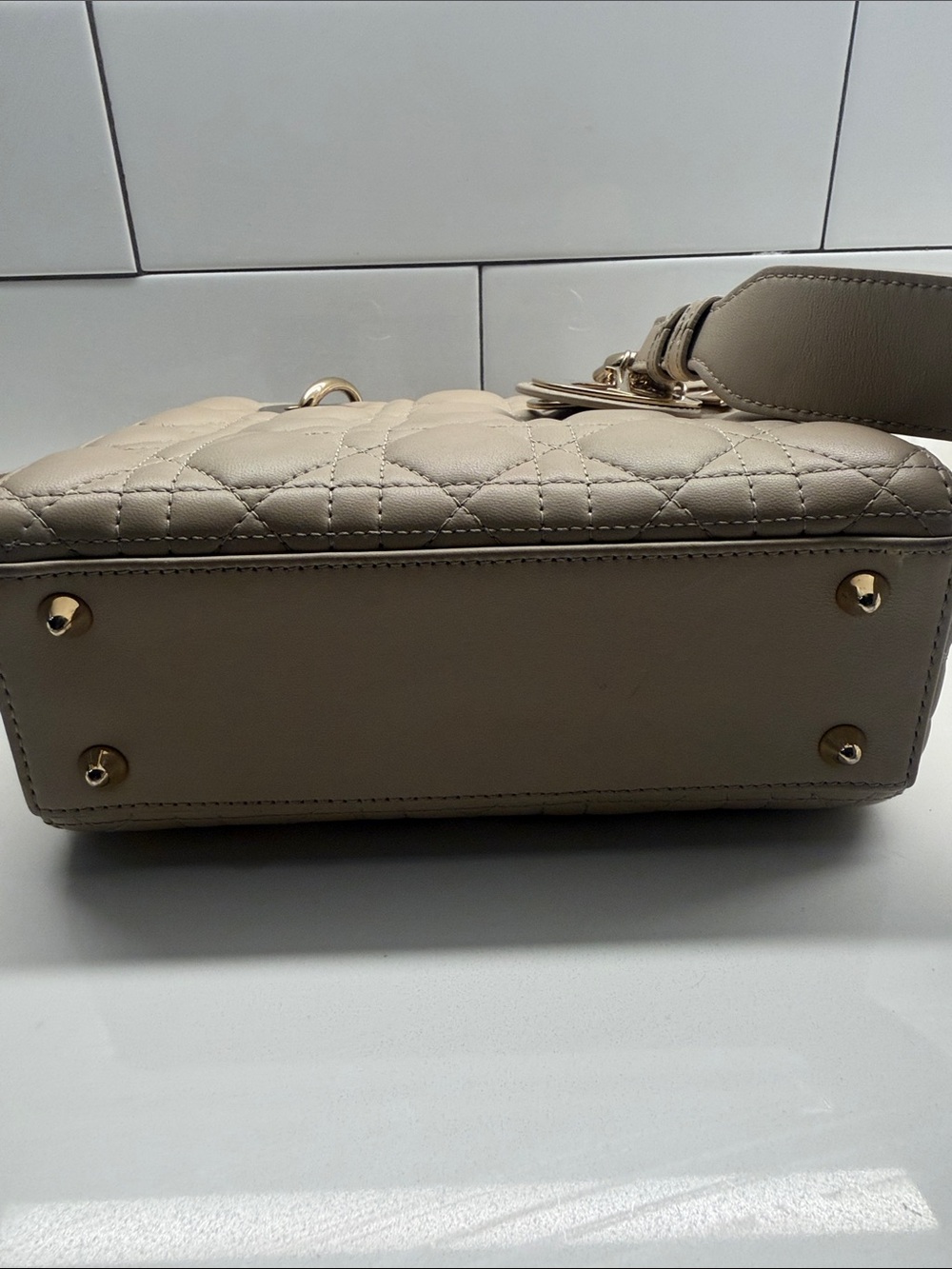 Dior Beige Quilted Lady Dior Medium Top-Handle Bag with Gold Hardware - Picture 14 of 14